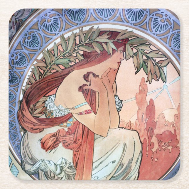 Posavasos Cuadrado De Papel Alphonse Mucha (Anverso)