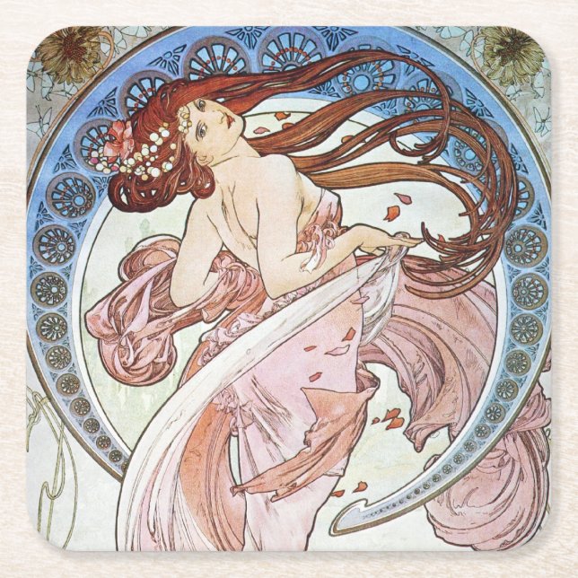 Posavasos Cuadrado De Papel Alphonse Mucha Diosa (Anverso)