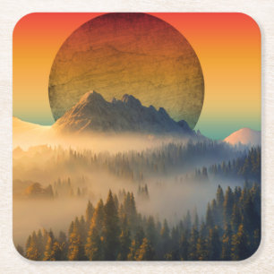 POSAVASOS CUADRADO DE PAPEL AMANECER DE MONTAÑA BOSQUE NATURALEZA ATARDECER PA