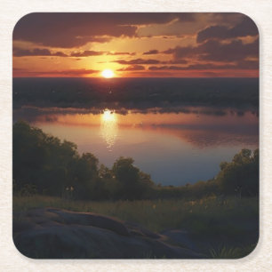 Posavasos Cuadrado De Papel Amanecer Fotorrealista