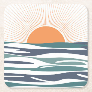 Posavasos Cuadrado De Papel Amanecer junto al mar