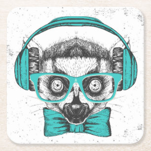 Posavasos Cuadrado De Papel Amante de la música del Lemur el  