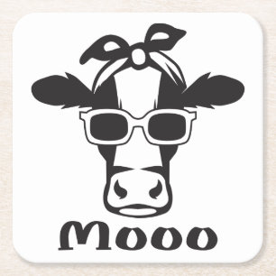 Posavasos Cuadrado De Papel Amante de vaca divertida hipster vaquilla granja g