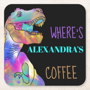 Posavasos Cuadrado De Papel Amantes del café Cita divertida de Dinosaurio