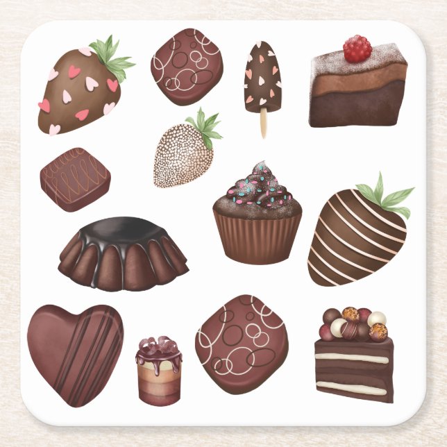 Posavasos Cuadrado De Papel Amantes del chocolate (Anverso)