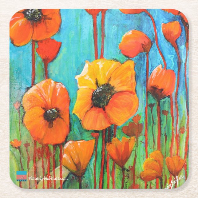 Posavasos Cuadrado De Papel Amapolas (Anverso)