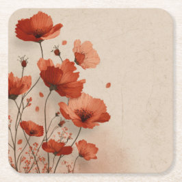 Posavasos Cuadrado De Papel Amapolas rojas.