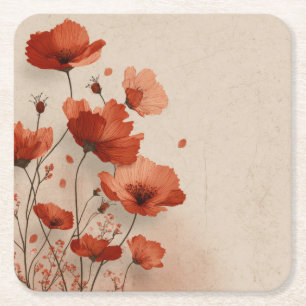 Posavasos Cuadrado De Papel Amapolas rojas.