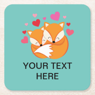 Posavasos Cuadrado De Papel Amar el texto personalizado de pareja de zorros