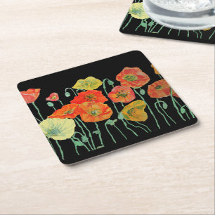 Posavasos Cuadrado De Papel Amaranto y Amapolas de Papel Negro Soporte de Copa