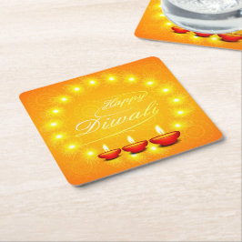 Posavasos Cuadrado De Papel Amarillo Feliz Diwali