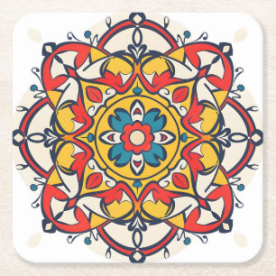 Posavasos Cuadrado De Papel amarillo mosaico rojo