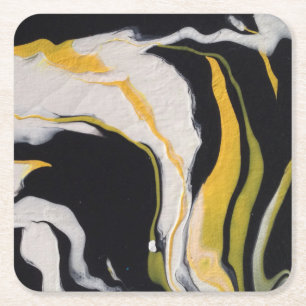 Posavasos Cuadrado De Papel Amarillo, negro, blanco