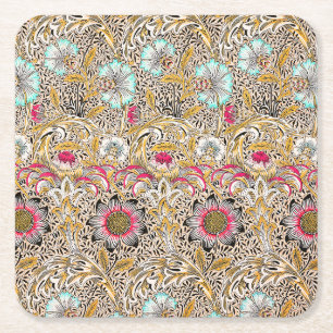 Posavasos Cuadrado De Papel Amarillo rosa vintage Corncockle de William Morris