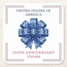 Posavasos Cuadrado De Papel America’s 250th Birthday Watercolor Bow Elegant
