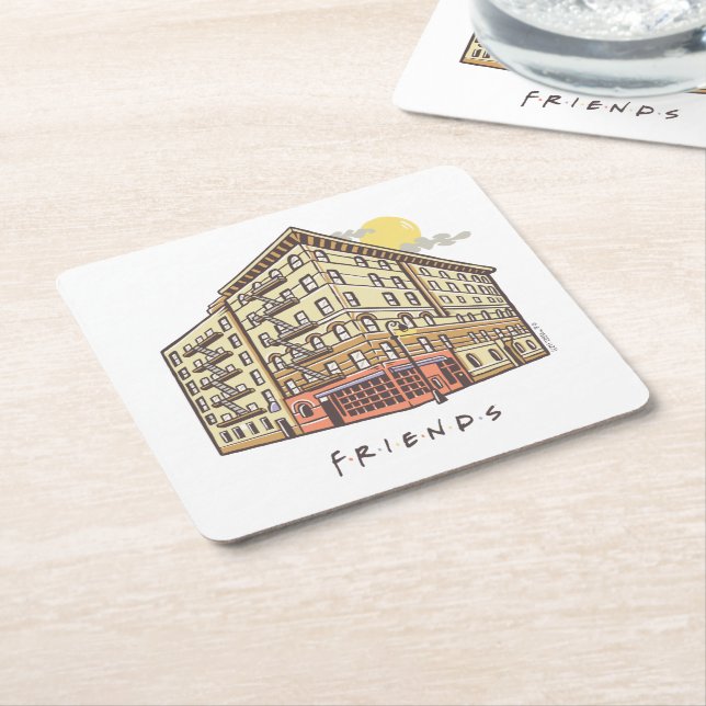 Posavasos Cuadrado De Papel AMIGOS™ | Edificio de apartamentos de Mónica (En perspectiva)