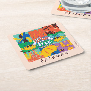 Posavasos Cuadrado De Papel AMIGOS™ Gráfico vibrante de Perk central