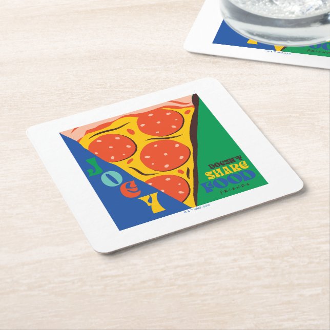 Posavasos Cuadrado De Papel AMIGOS™ | Joey no comparte comida - Pizza Graphic (En perspectiva)