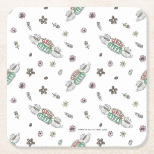 Posavasos Cuadrado De Papel AMIGOS™ Patrón de acuarela de café de Perk centr