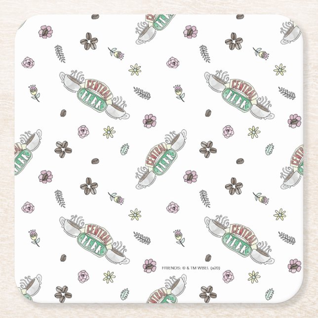 Posavasos Cuadrado De Papel AMIGOS™ | Patrón de acuarela de café de Perk centr (Anverso)