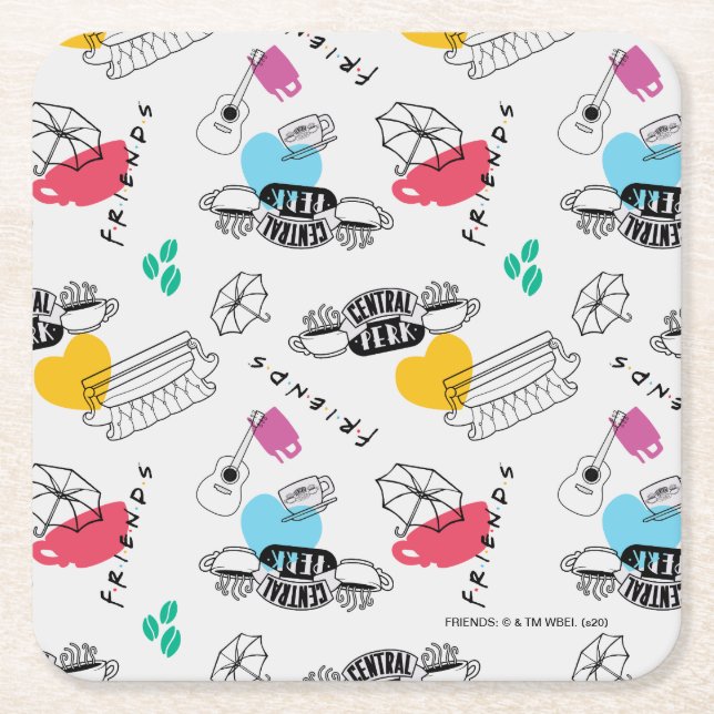 Posavasos Cuadrado De Papel AMIGOS™ | Patrón de iconos (Anverso)
