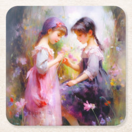 Posavasos Cuadrado De Papel Amigos y flores