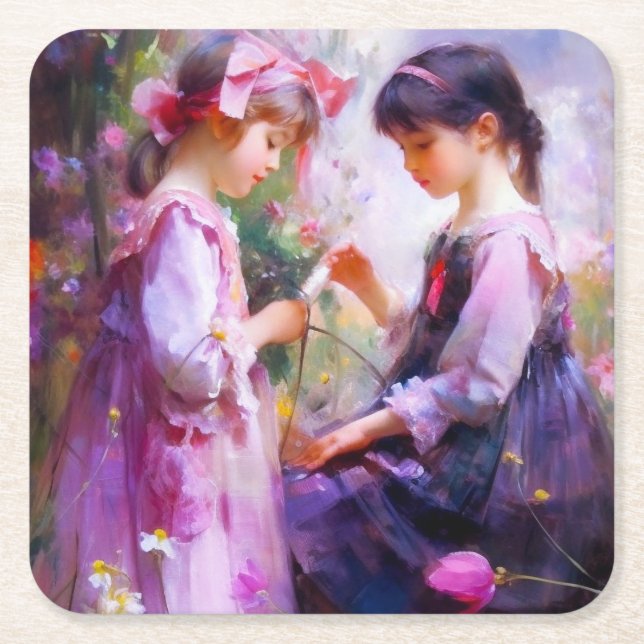 Posavasos Cuadrado De Papel Amigos y flores 2 (Anverso)