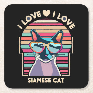 Posavasos Cuadrado De Papel Amo al gato siamés