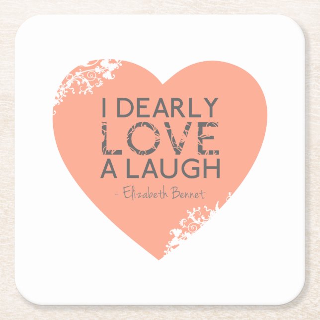 Posavasos Cuadrado De Papel Amo querido una risa - cita de Jane Austen (Anverso)