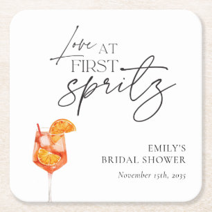 Posavasos Cuadrado De Papel Amor a Primera Copa Bridal Shower