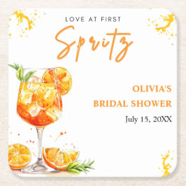 Posavasos Cuadrado De Papel Amor a primera Spritz Cóctel Naranja Despedida de