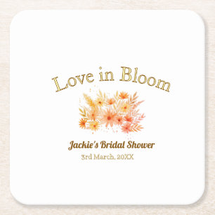 Posavasos Cuadrado De Papel amor boho amarillo en flor nombre ducha de novia r