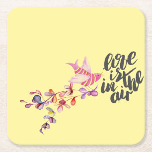 Posavasos Cuadrado De Papel Amor Branch Bird