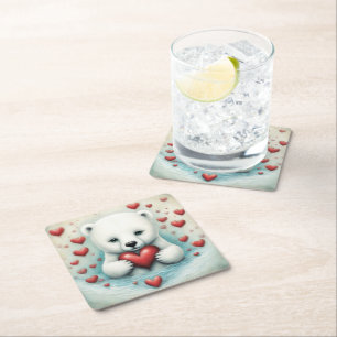 Posavasos Cuadrado De Papel Amor del oso polar 1