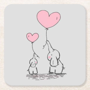 Posavasos Cuadrado De Papel Amor elefante