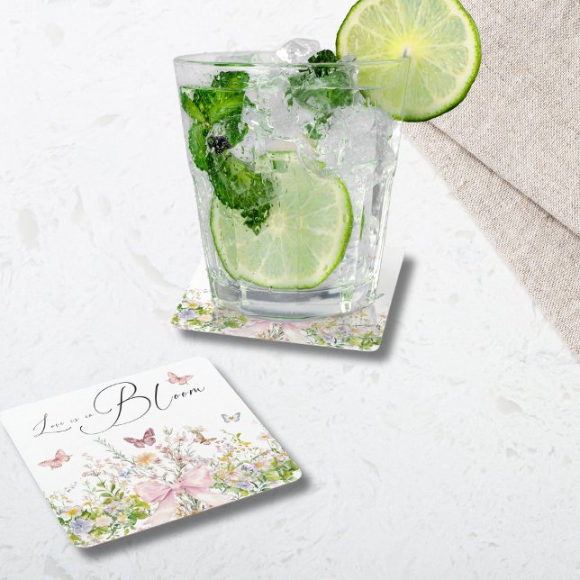 Posavasos Cuadrado De Papel Amor en Boom Wildflower ducha de novias rosadas (Subido por el creador)