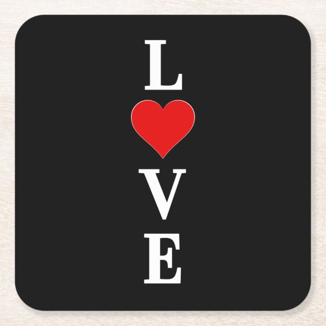 Posavasos Cuadrado De Papel AMOR negro Tredny moderno negro y blanco (Anverso)