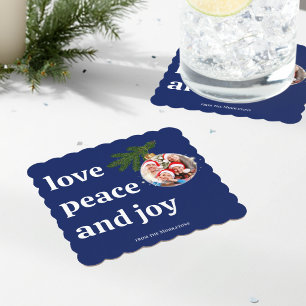 Posavasos Cuadrado De Papel Amor Paz Alegría Navidad Foto Familia Azul Marino