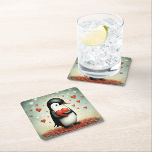 Posavasos Cuadrado De Papel Amor pingüino 1