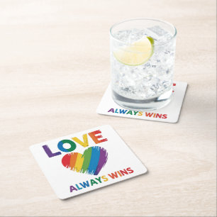 Posavasos Cuadrado De Papel Amor Siempre Gana LGBT