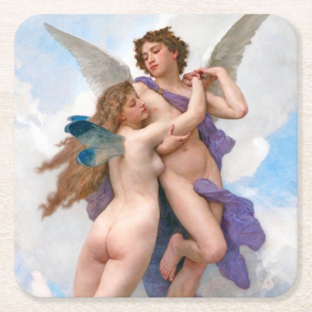 Posavasos Cuadrado De Papel Amor y Psique, Bouguereau (Anverso)