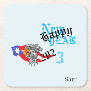 Posavasos Cuadrado De Papel Amos bajos: Feliz Año Nuevo 2023