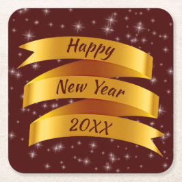 Posavasos Cuadrado De Papel Añadir año texto feliz año nuevo 20xx cinta de oro