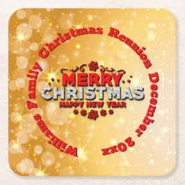 Posavasos Cuadrado De Papel Añadir nombre año coincidente Feliz Navidad