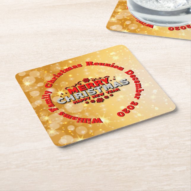 Posavasos Cuadrado De Papel Añadir nombre año coincidente Feliz Navidad (En perspectiva)