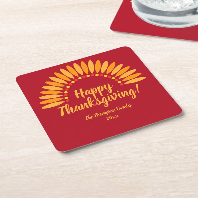 Posavasos Cuadrado De Papel Añadir nombre año feliz Día de Acción de Gracias a (En perspectiva)
