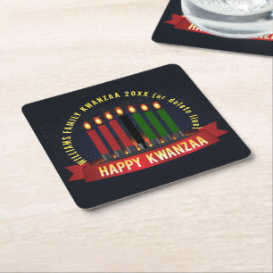 Posavasos Cuadrado De Papel Añadir nombre año velas de Kwanzaa