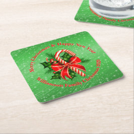 Posavasos Cuadrado De Papel Añadir nombre cambiar texto Navidades rojos verdes