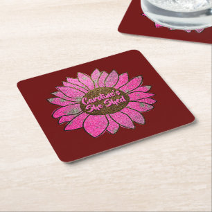 Posavasos Cuadrado De Papel Añadir nombre cambiar texto Shed Sunflower rosado