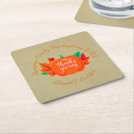 Posavasos Cuadrado De Papel Añadir nombre de familia Texto Calabaza de Acción 